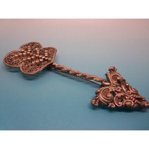 Ornate Statement 1930s Pot Metal Arrow Brooch Rhinestones Chatelaine